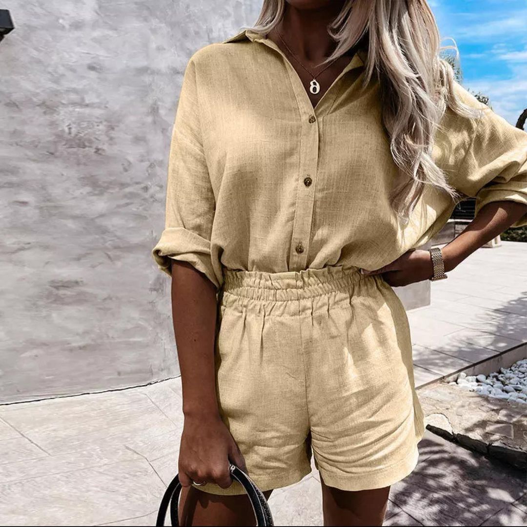 New Women's Wear European And American Cotton Linen Shirt Loose Casual Fashion Irregular Two Piece Suit