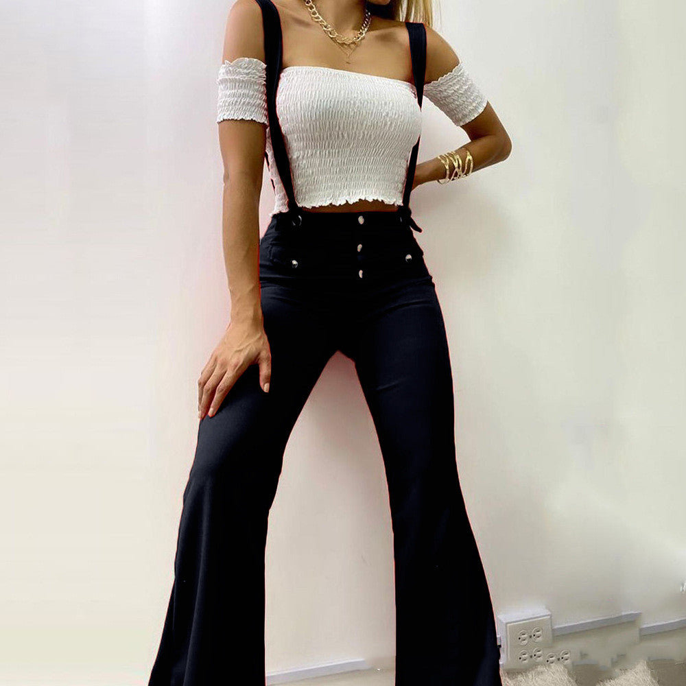 European And American High Waist Strap Casual Flared Pants