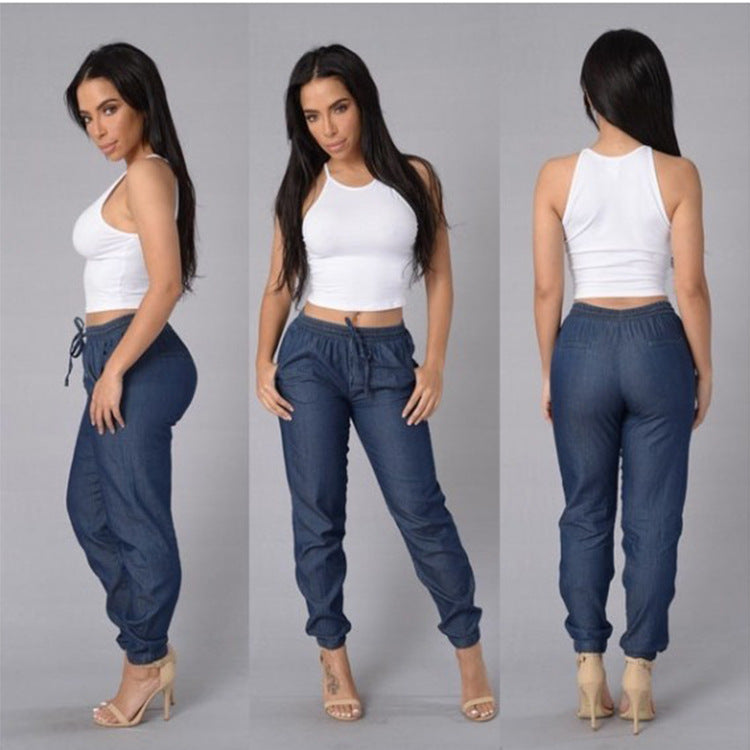 Fashion Women's Loose Solid Color Denim Trousers