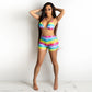 Printed Pleated Split Swimsuit Fashion Beach Hot Pants Bikini Set