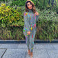 European And American Fashion Casual Printed Bat Sleeve Top Trousers Suit