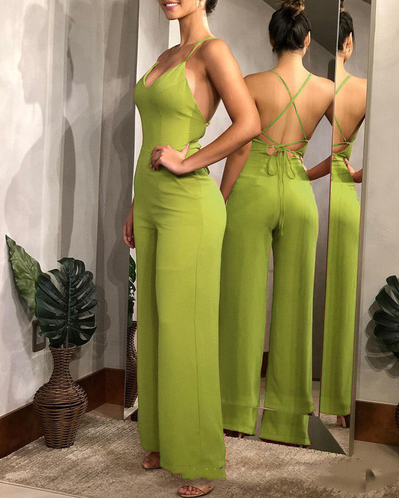 Pure Color Sexy Strappy Suspender Jumpsuit