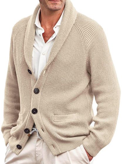 Men's New Style Lapel Long Sleeve Knitted Jacket Sweater