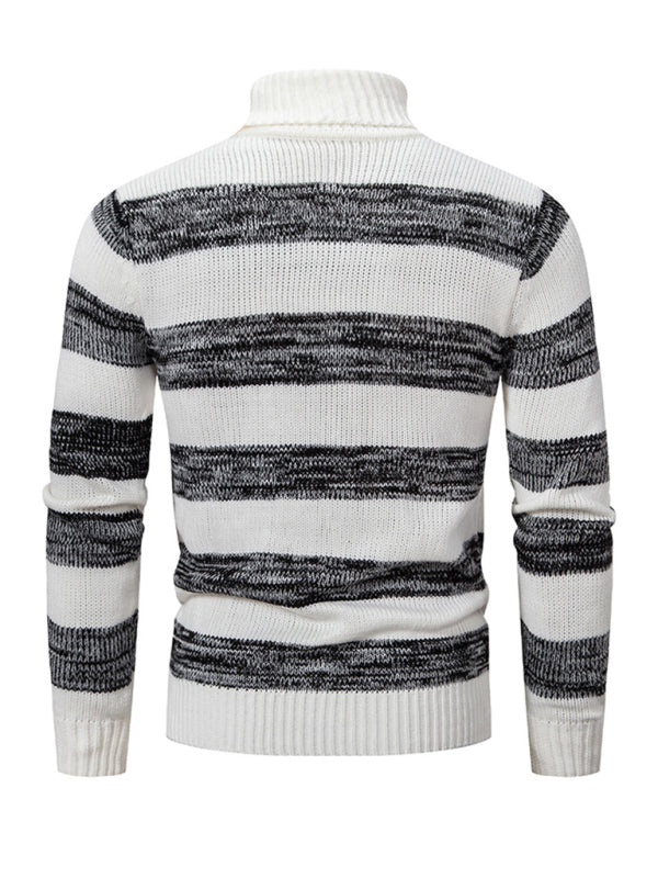 Men's New Striped Patchwork Turtleneck Slim Fit Sweater Base Layer