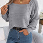 New Women's Solid Color Square Neck Twist Lantern Sleeves Knitted Pullover Sweater
