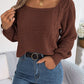 New Women's Solid Color Square Neck Twist Lantern Sleeves Knitted Pullover Sweater