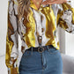 New Women's Casual Color Contrast Striped Suit Collar Long-Sleeved Shirt