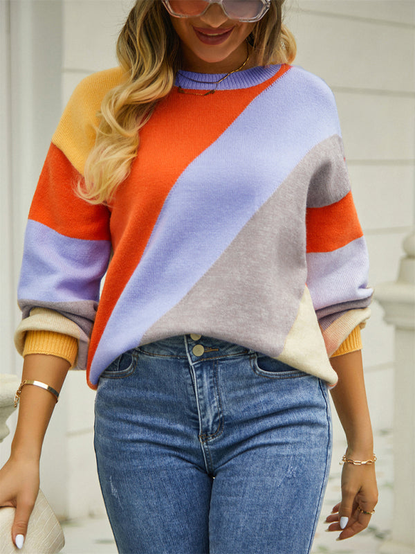 Women's Striped Stitching Fashion Crewneck Sweater
