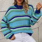 Ladie's Loose Mid-Color Round Neck Striped Sweater