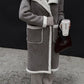 Women's Patch Pocket Gray and White Color Block Lapel One-Piece Fur Coat