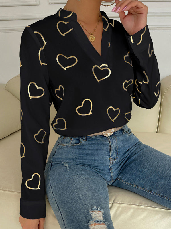 Women's Love Stamping Elegant V-Neck Shirt