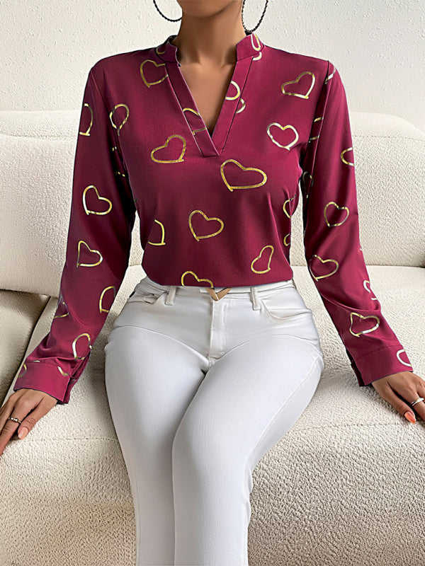 Women's Love Stamping Elegant V-Neck Shirt