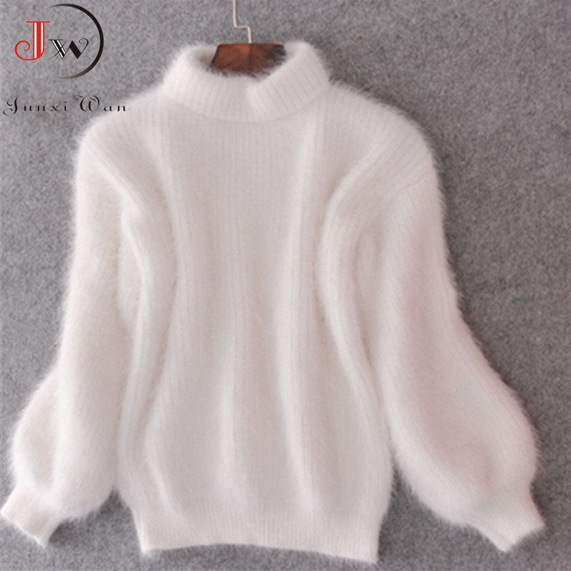 White Mohair Thicken Turtleneck Sweater