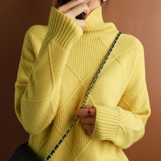 Women's cashmere turtleneck sweater pure color knitted turtleneck pullover