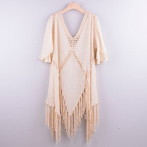 Backless Cover Up With Tassels Sexy V-neck Halter Beach Dress Women