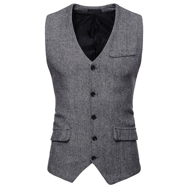 Herringbone Tweed Men's Waistcoat Formal Business Casual
