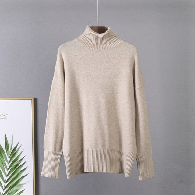 Hirsionsan Women's Turtle Neck Cashmere Winter Sweater