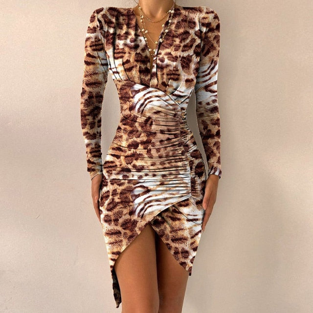 Elegant Dresses For Women V Neck Leopard Stitching Print
